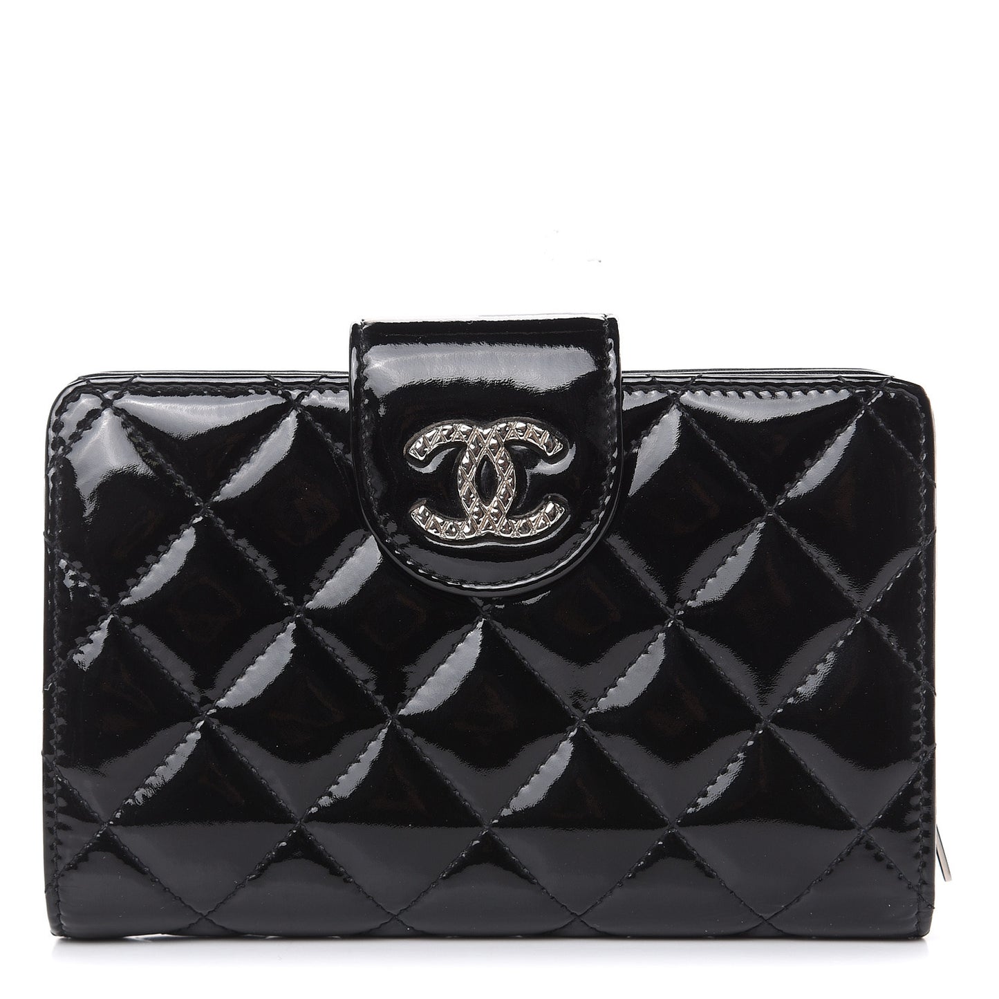 Patent Quilted Brilliant Zipped Pocket Wallet Black