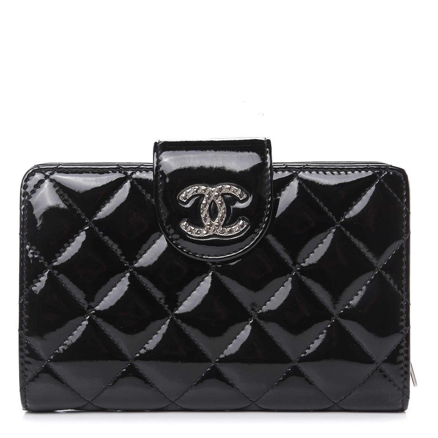 Chanel Patent Quilted Brilliant Zipped Pocket Wallet Black 1 of 11