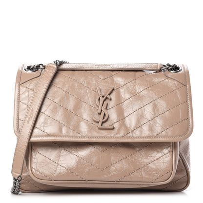 Saint Laurent Crinkled Calfskin Matelasse Monogram Medium Niki Chain Satchel Light Taupe 1 of 10