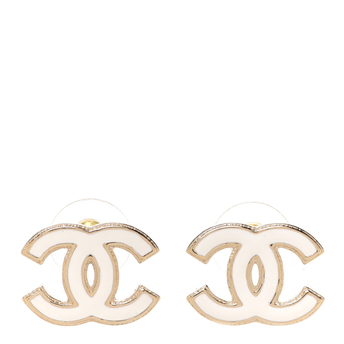 Enamel CC Earrings Gold White