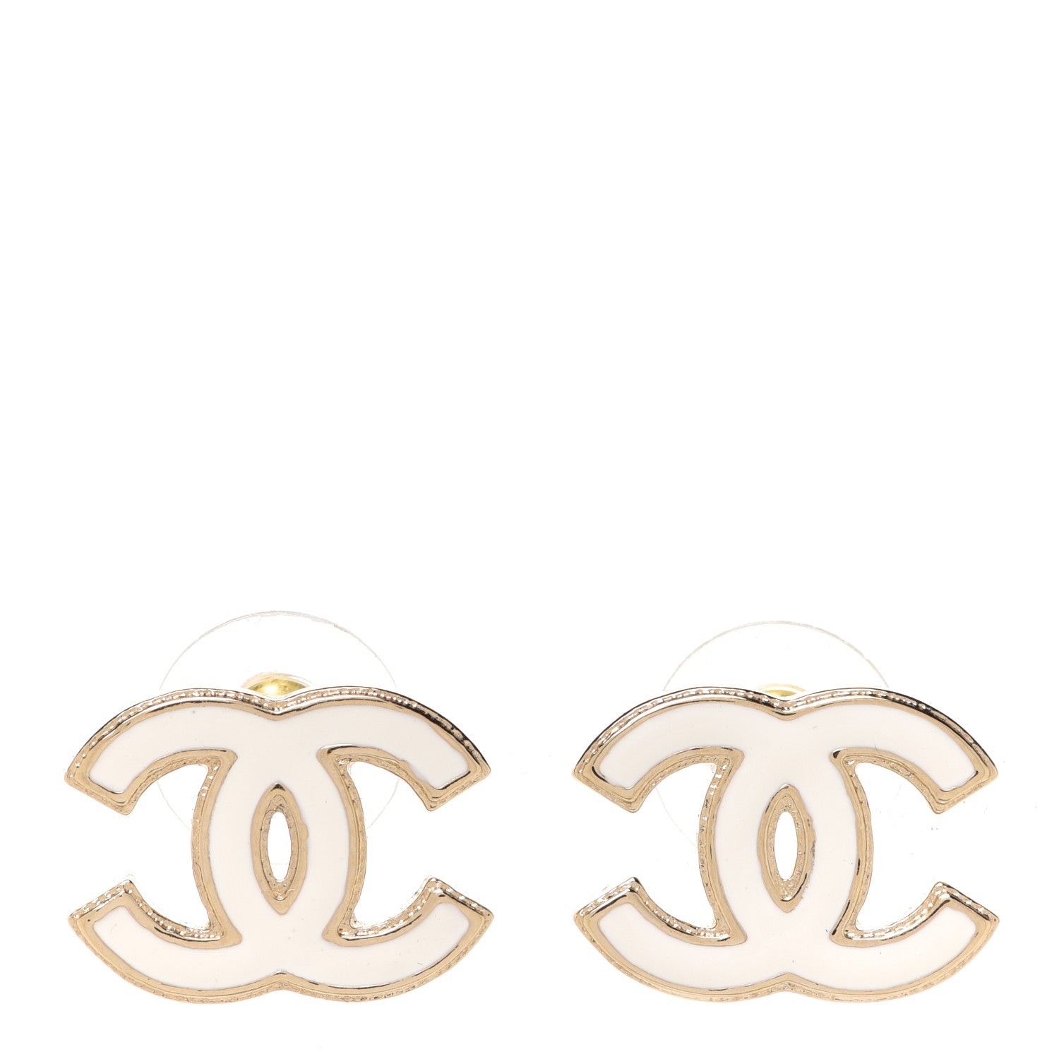 Chanel Enamel CC Earrings Gold White 1 of 5