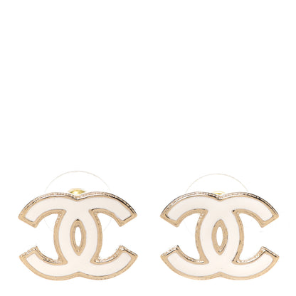 Chanel Enamel CC Earrings Gold White 1 of 5