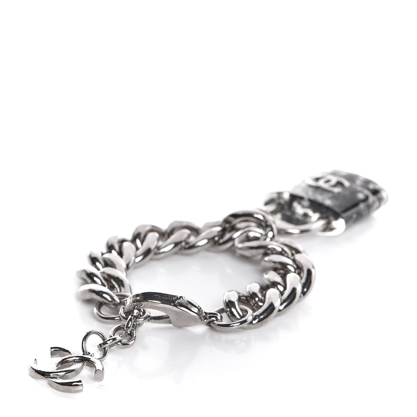 Plexiglass Pearl CC Padlock Bracelet Silver