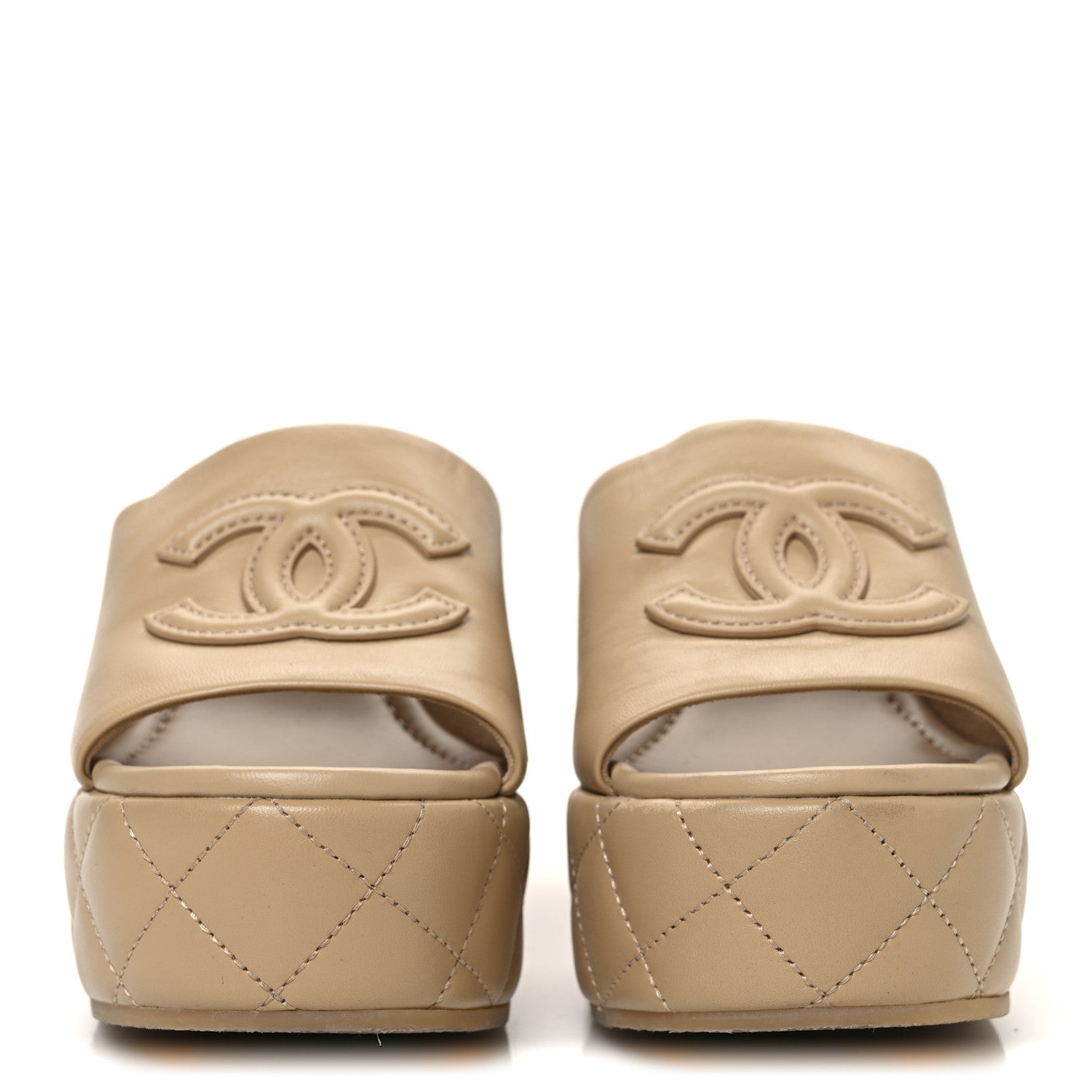 CHANEL ベージュ ミュール　36 Chanel Suede Shearling CC Cap Toe Mules 36 Beige Black 1801083
