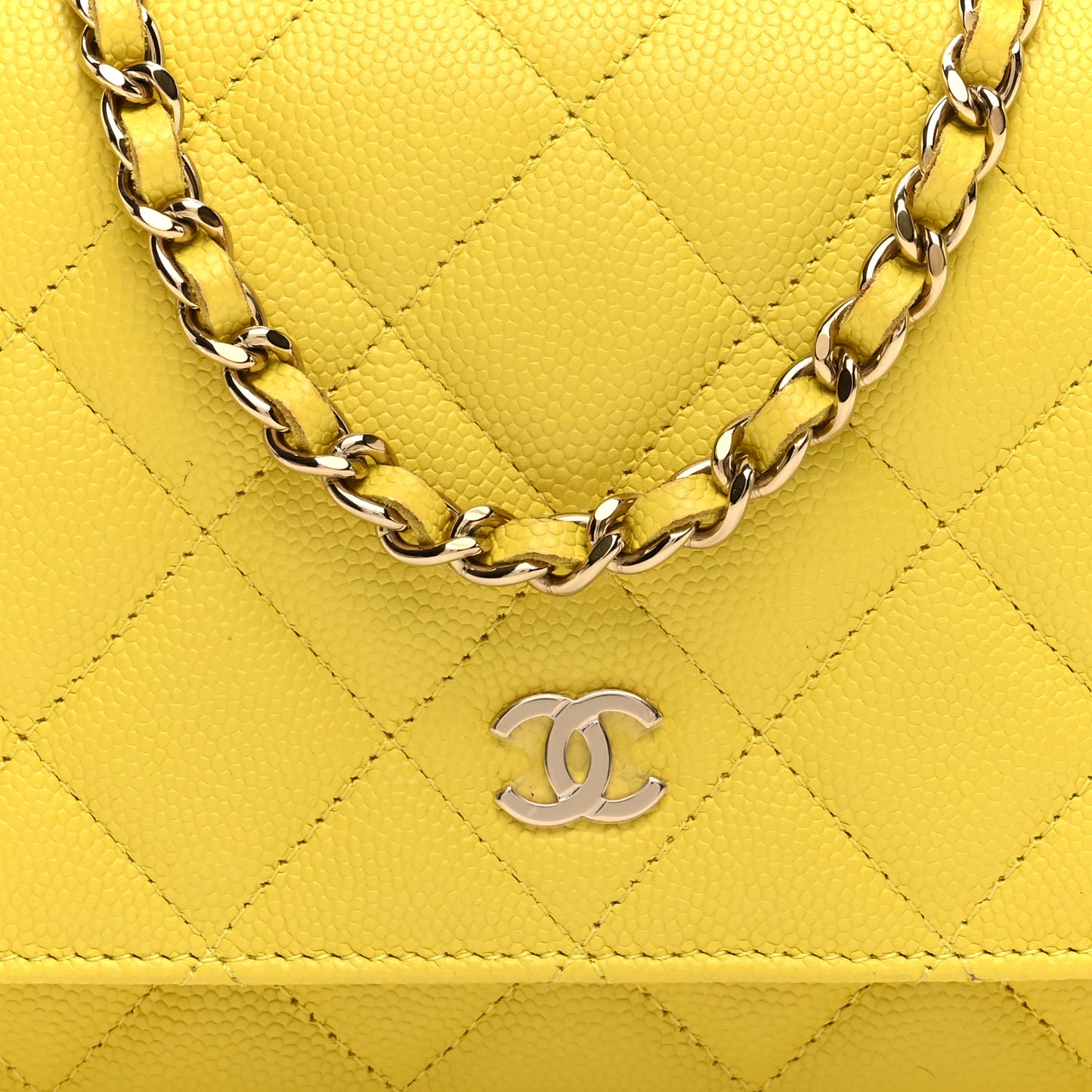 Caviar Quilted Wallet on Chain WOC Yellow