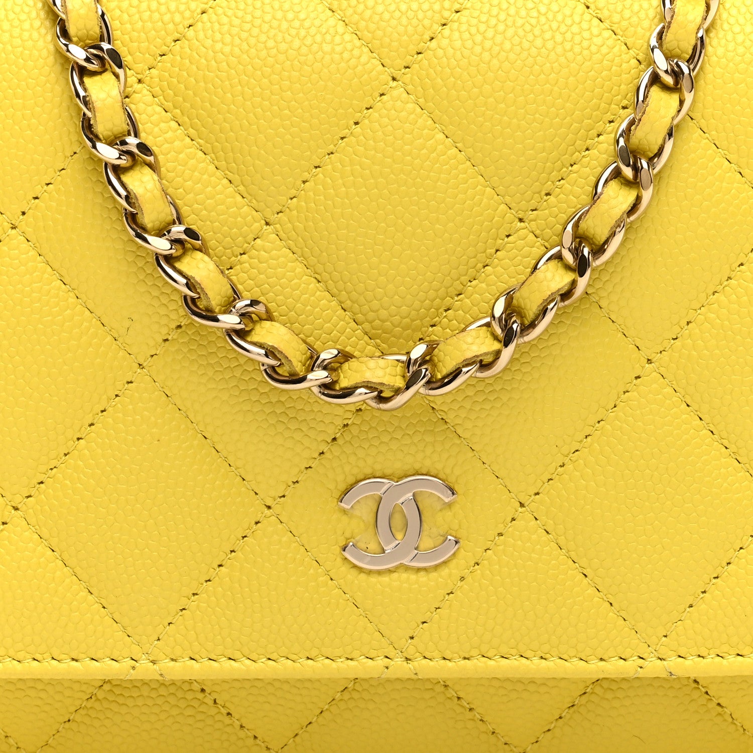 Chanel Caviar Quilted Wallet on Chain WOC Yellow 8 of 10