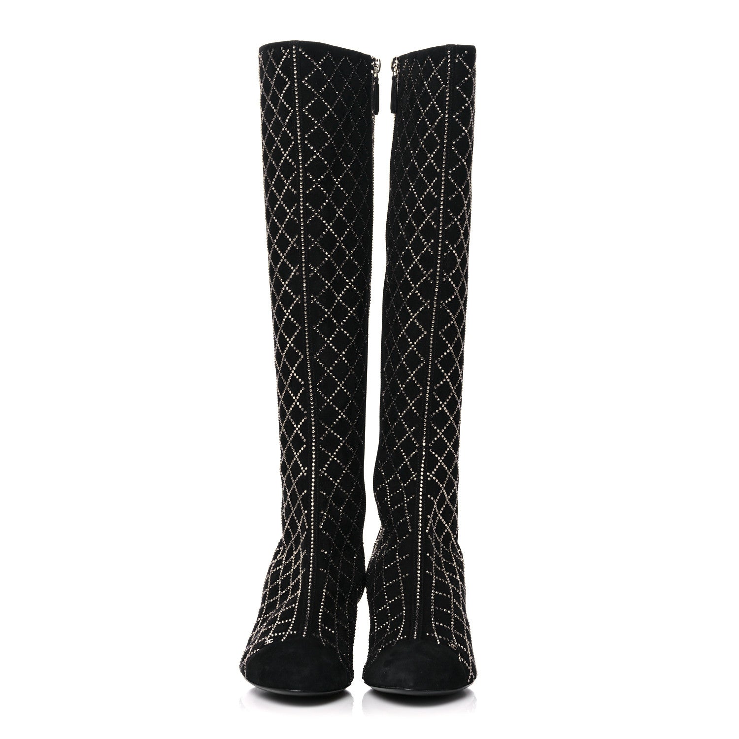 Chanel Kid Suede Strass Knee High Boots 38.5 Black 2 of 10