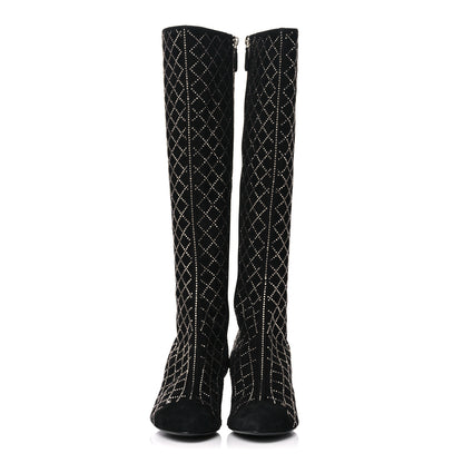Chanel Kid Suede Strass Knee High Boots 38.5 Black 2 of 10