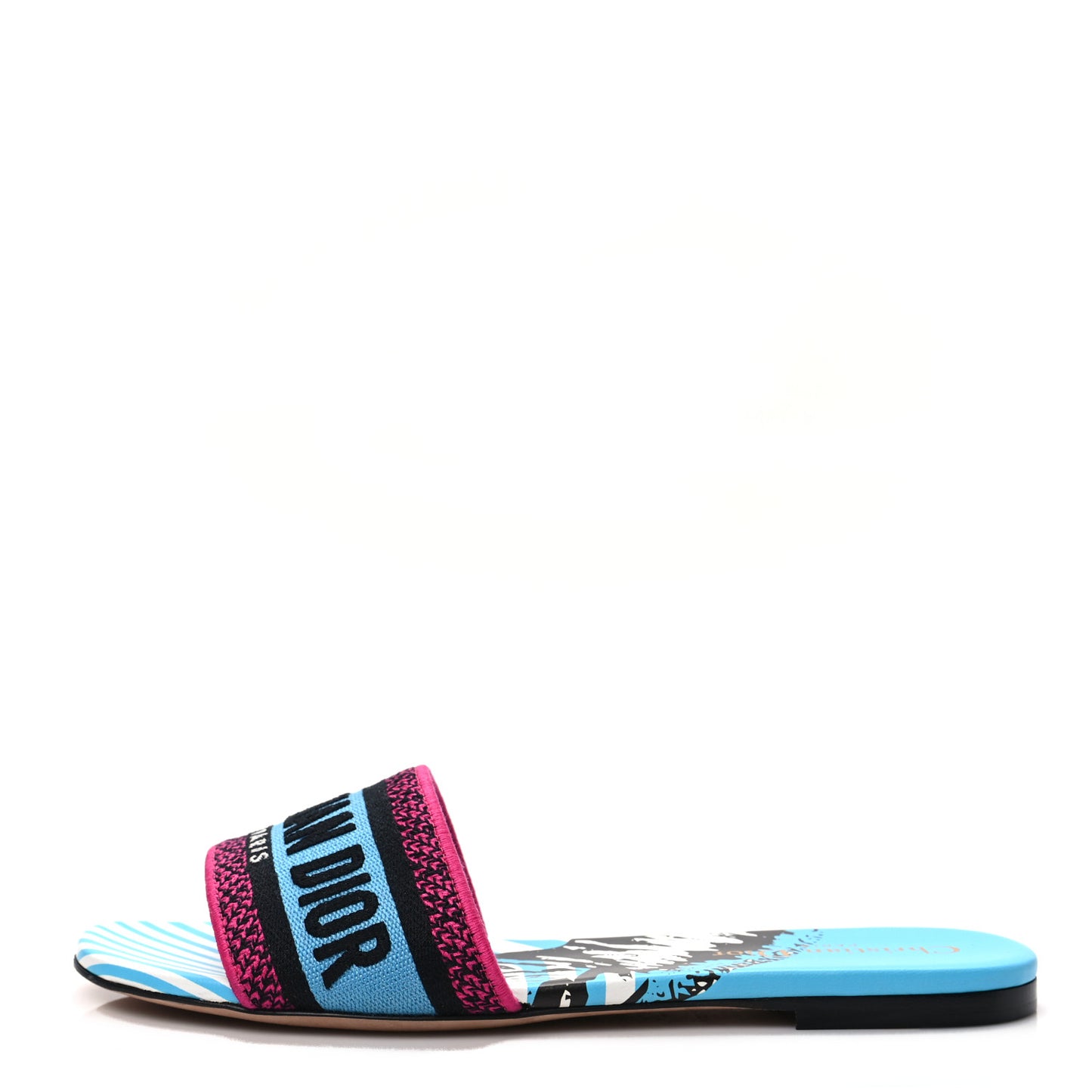 Canvas D-Jungle Pop Embroidered Dway Flat Slide Sandals 38.5 Bright Blue Pink Multicolor