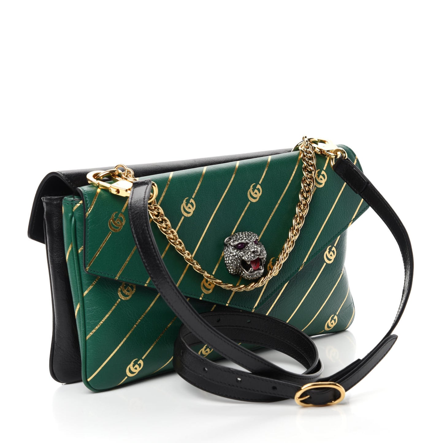 Calfskin Diagonal GG Medium Thiara Double Envelope Shoulder Bag Emerald Green Black