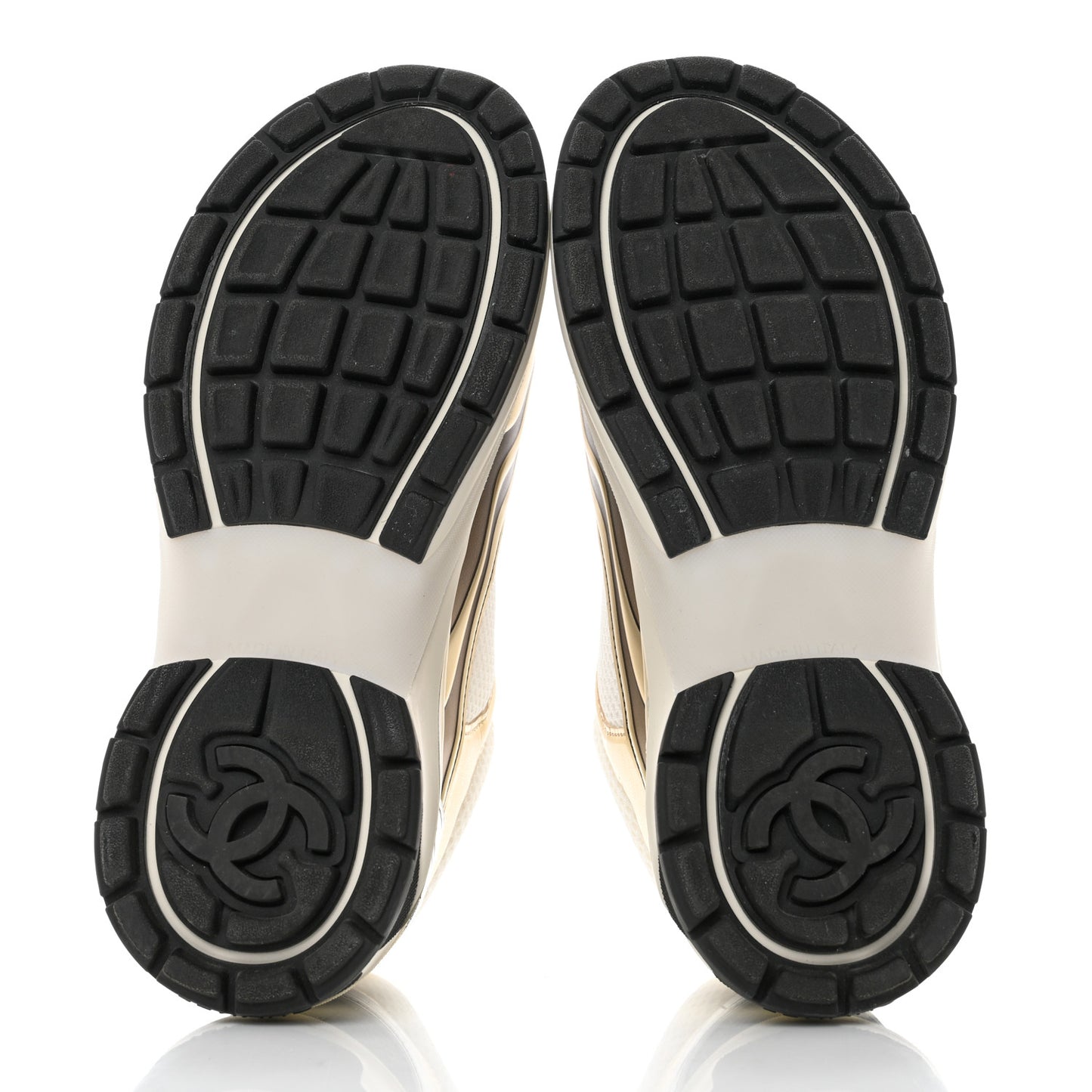Fabric Laminated Calfskin Stretch CC Sneakers 36 White Gold Silver