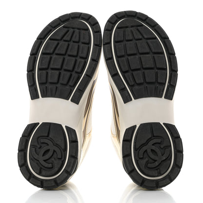 Chanel Fabric Laminated Calfskin Stretch CC Sneakers 36 White Gold Silver 5 of 9