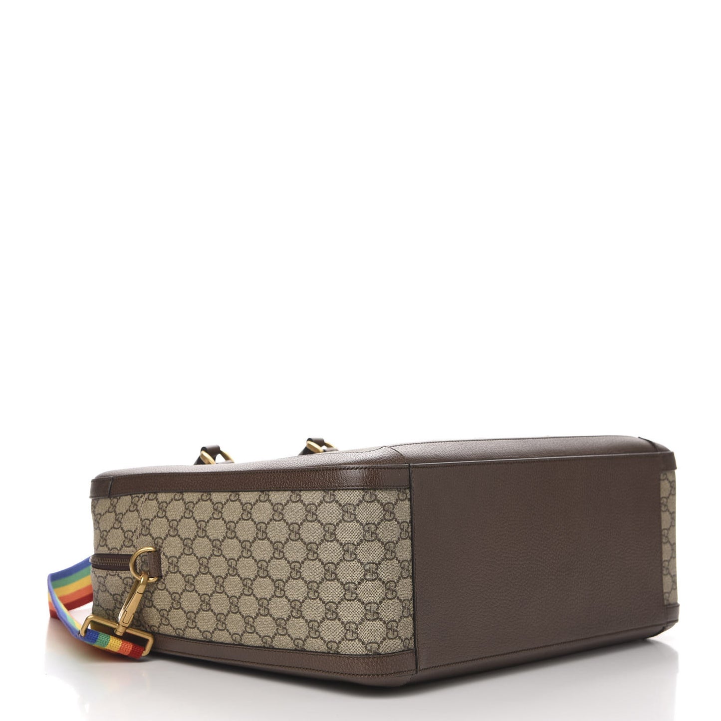 GG Supreme Monogram Rainbow Strap Briefcase Brown