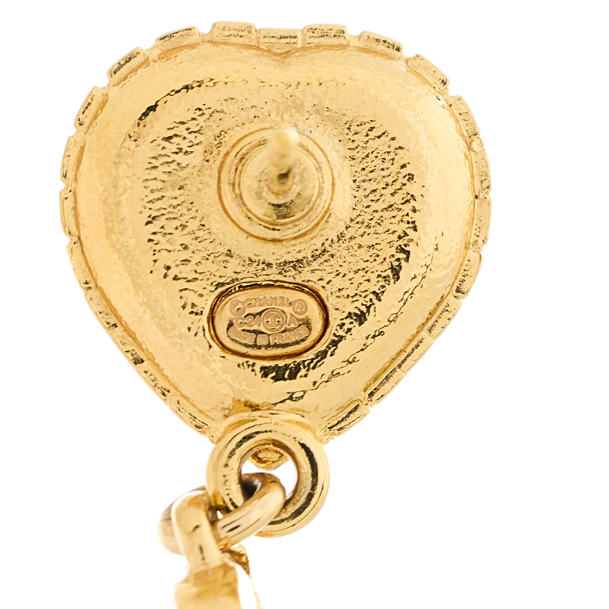 Resin Crystal CC Heart Drop Earrings Red Gold