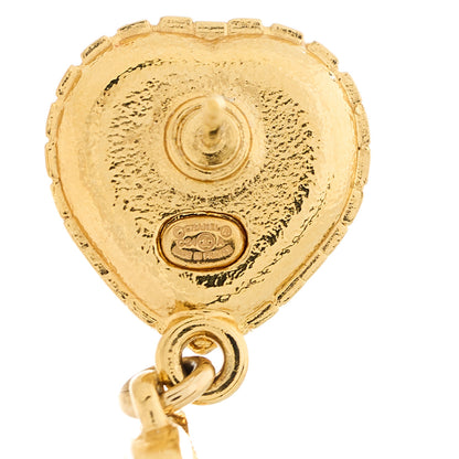 Chanel Resin Crystal CC Heart Drop Earrings Red Gold 4 of 4