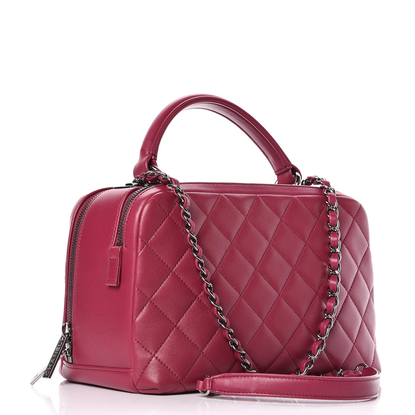 Lambskin Quilted Medium Trendy CC Bowling Bag Dark Pink