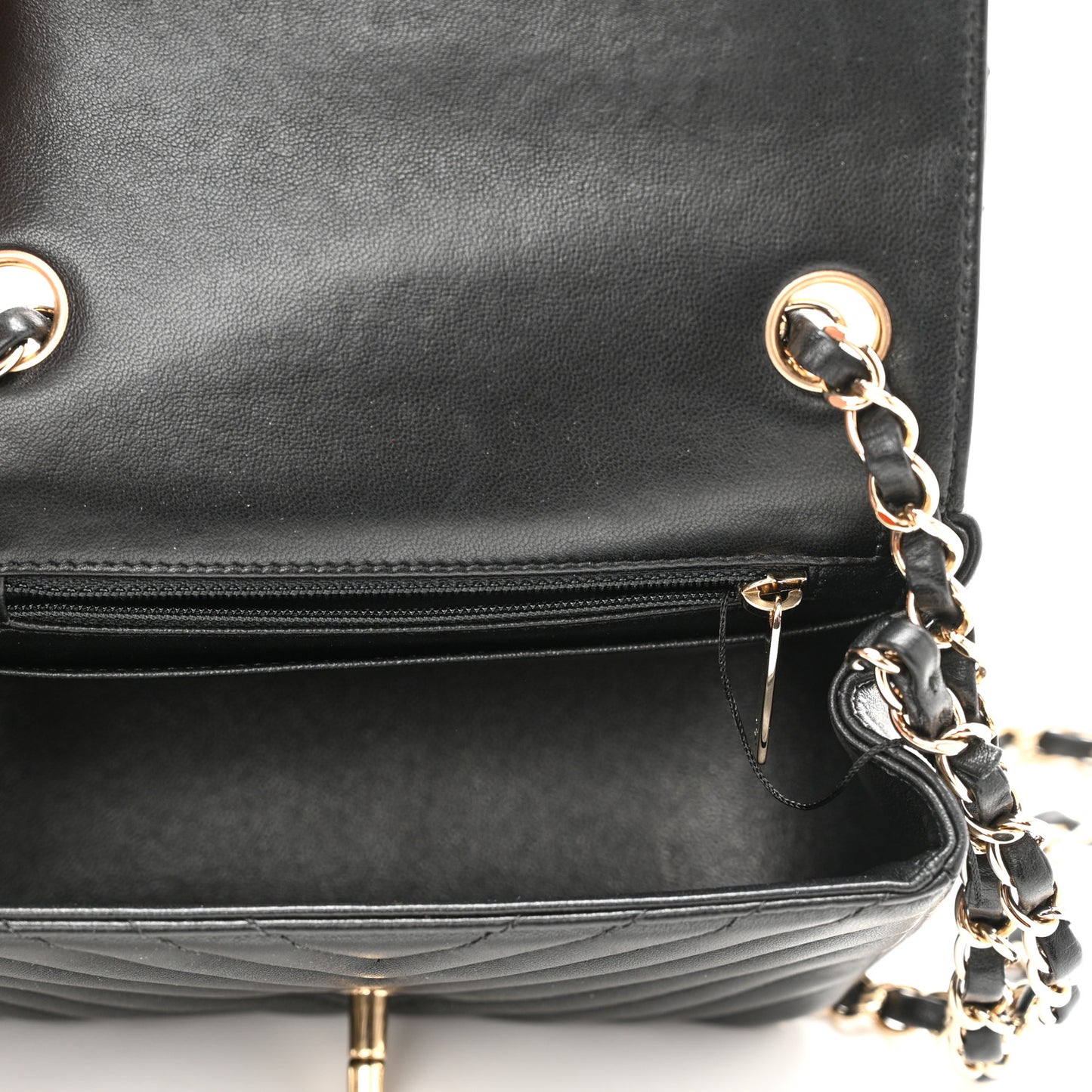 Lambskin Chevron Quilted Mini Square Flap Black