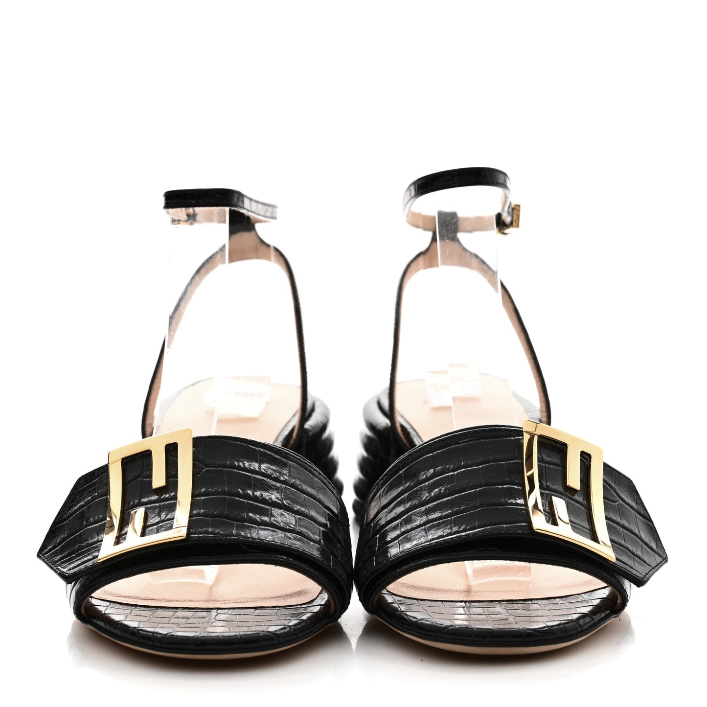 Vitello Crocodile Embossed Promenade Ankle Strap Sandals 36 Black