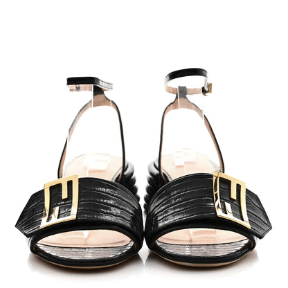 Fendi Vitello Crocodile Embossed Promenade Ankle Strap Sandals 36 Black 2 of 10