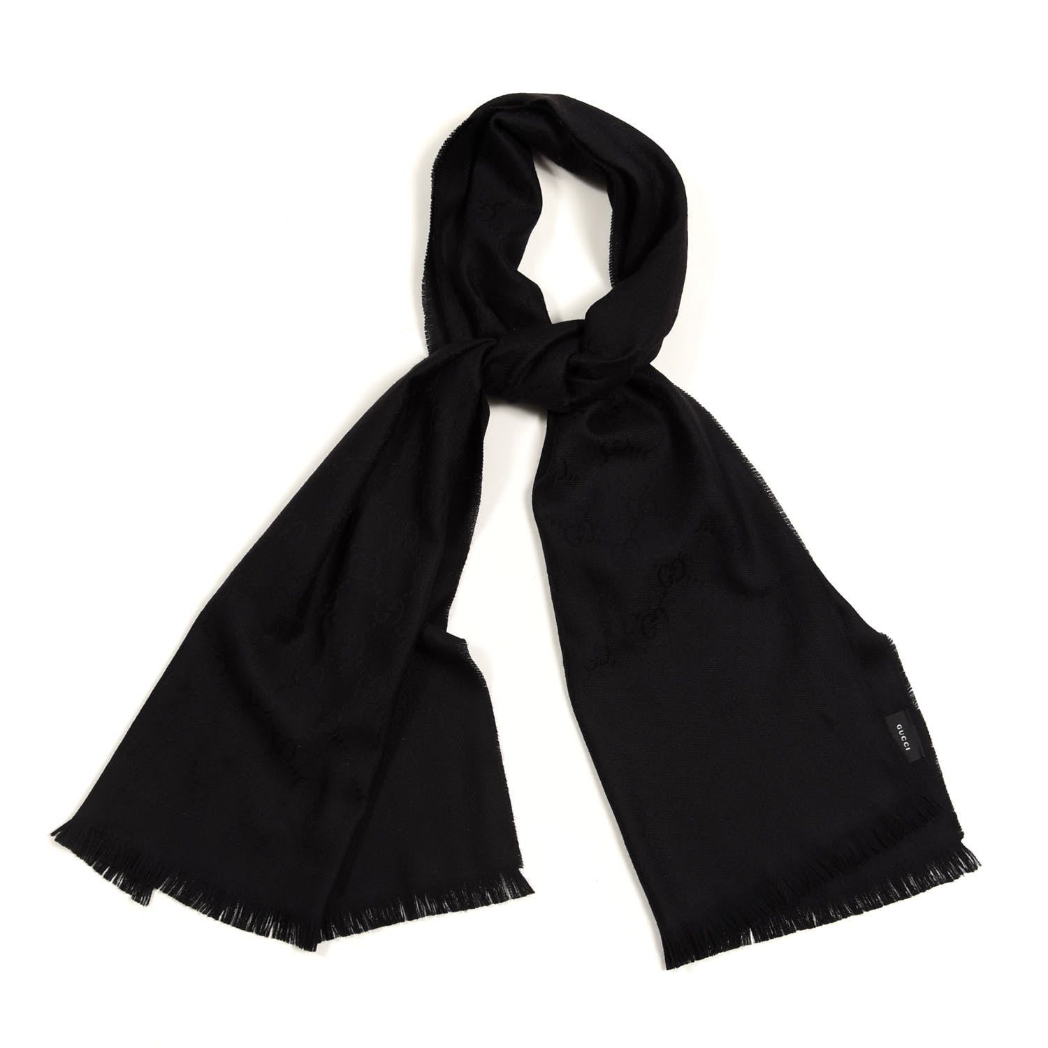 Gucci Wool Silk GG Monogram GGNat Scarf Black 1 of 3
