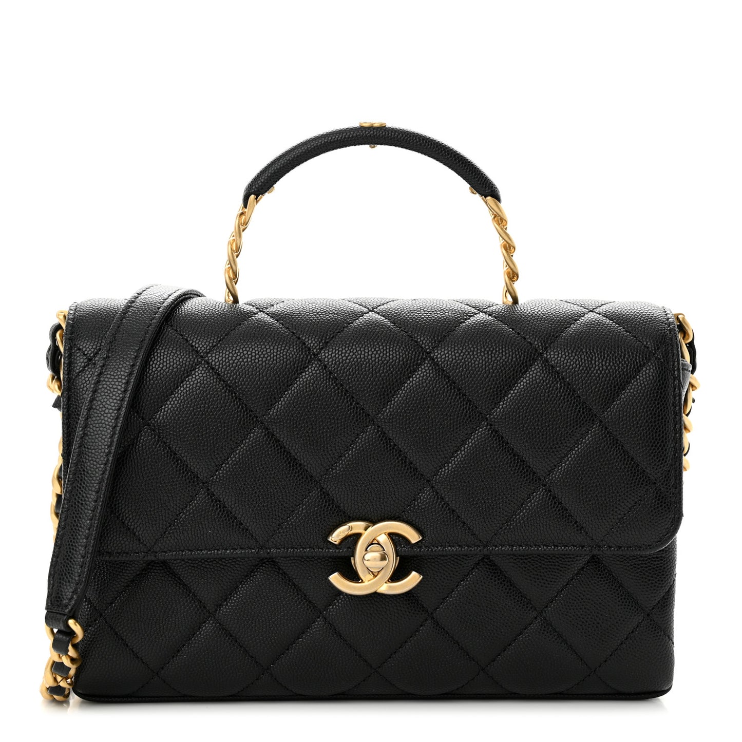 Caviar Quilted Medium Carry Me Top Handle Flap Black