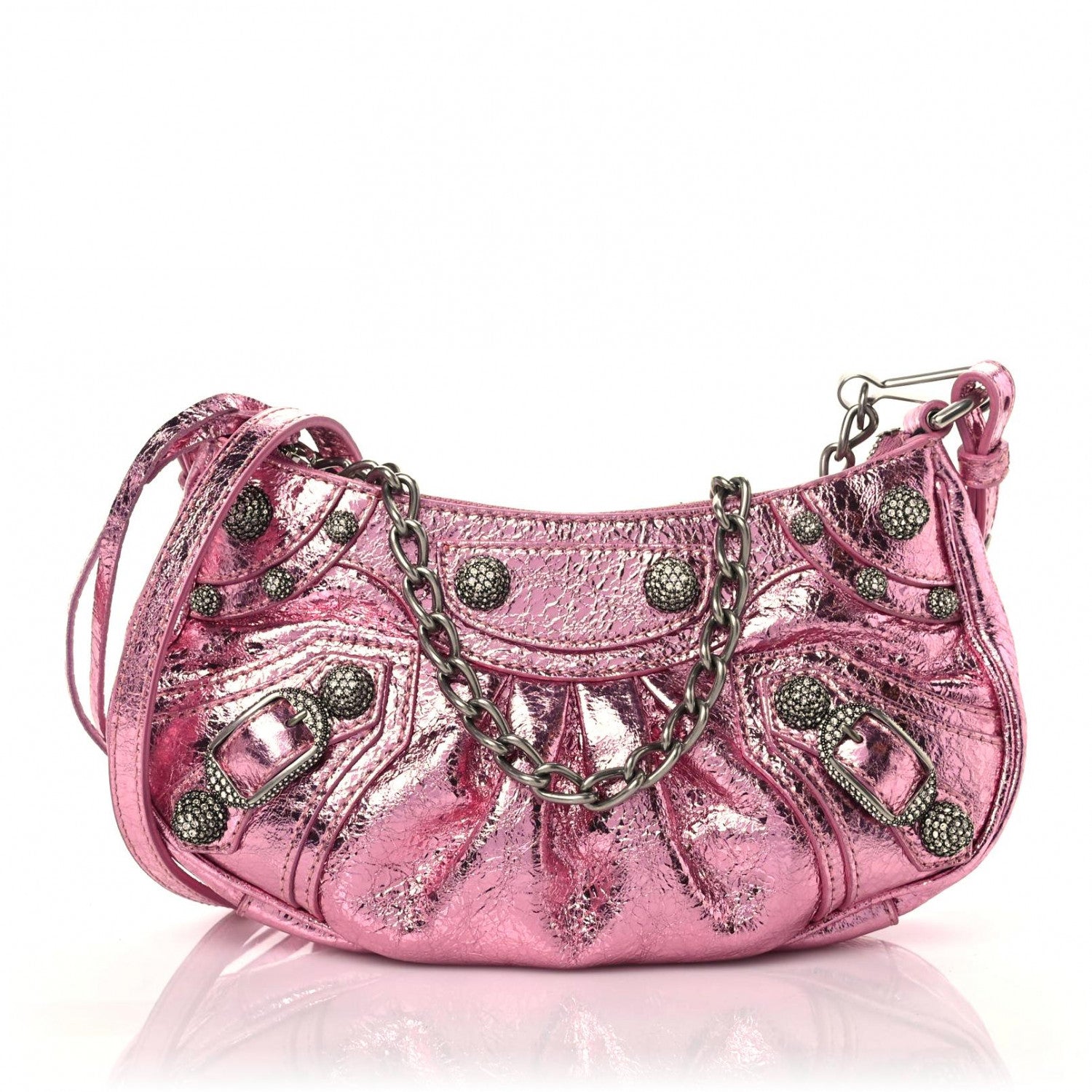 Balenciaga Metallic Agneau Arena Crystal Le Cagole Mini Purse With Chain Met Pink 1 of 9