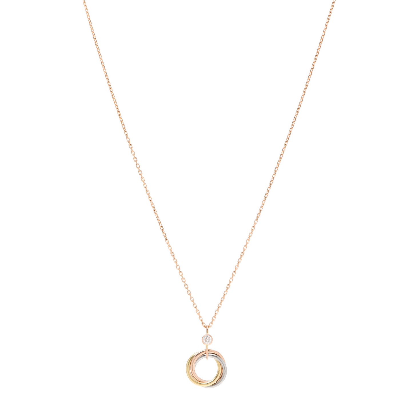 18K Pink Yellow White Gold Diamond Trinity Pendant Necklace