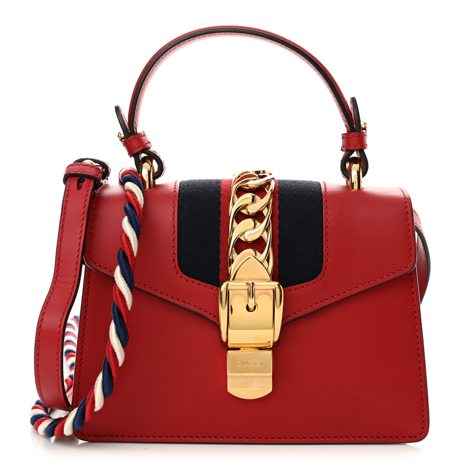 Gucci Calfskin Mini Sylvie Top Handle Bag Hibiscus Red 1 of 14