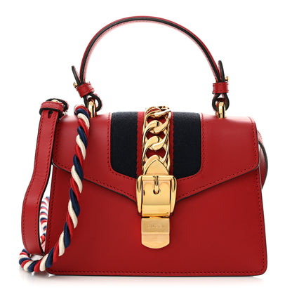 Gucci Calfskin Mini Sylvie Top Handle Bag Hibiscus Red 1 of 14
