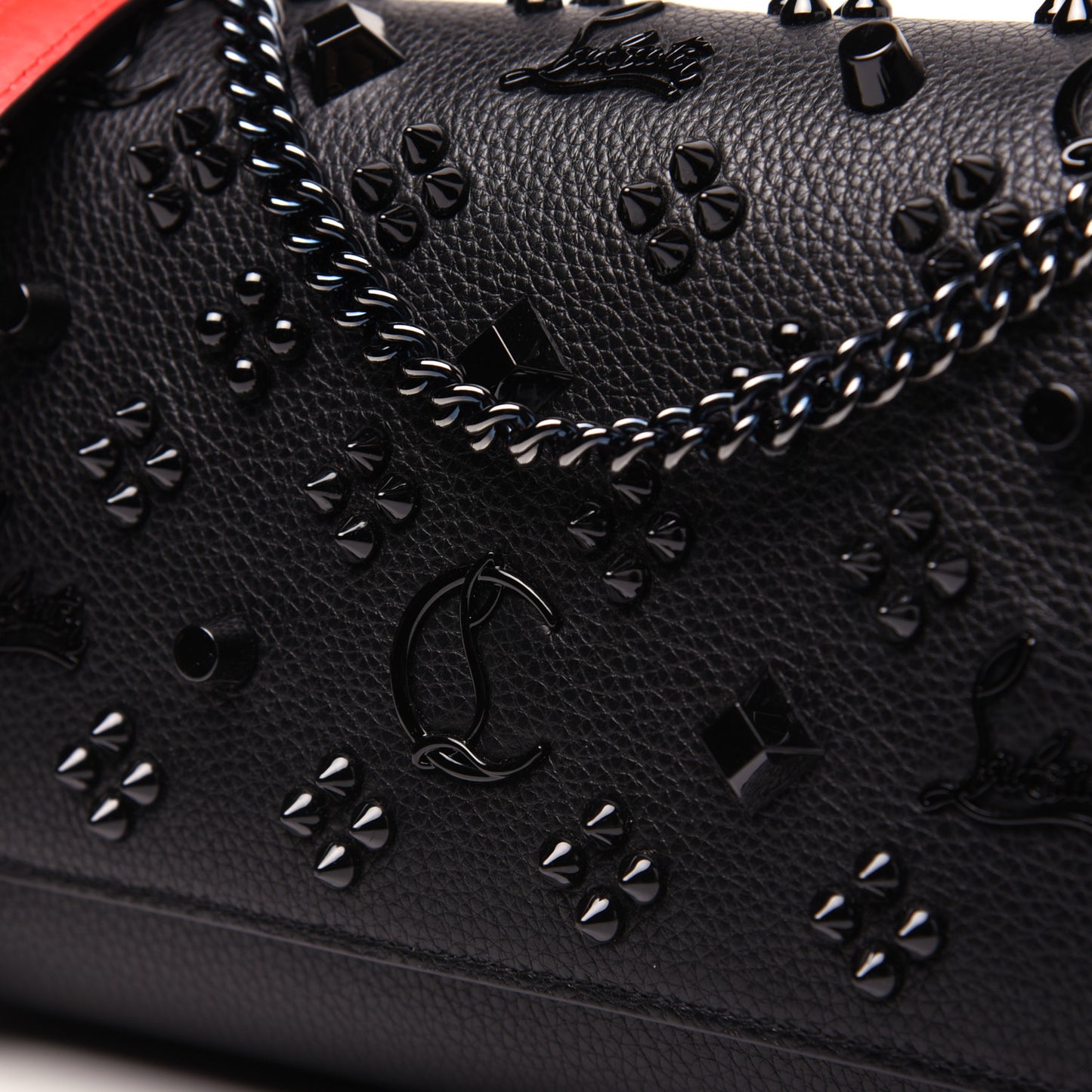 Calfskin Spikes Loubinthesky Paloma Clutch Black