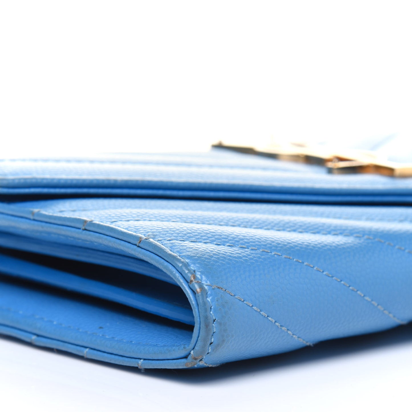 Grain De Poudre Matelasse Chevron Monogram Flap Wallet Blue Clair