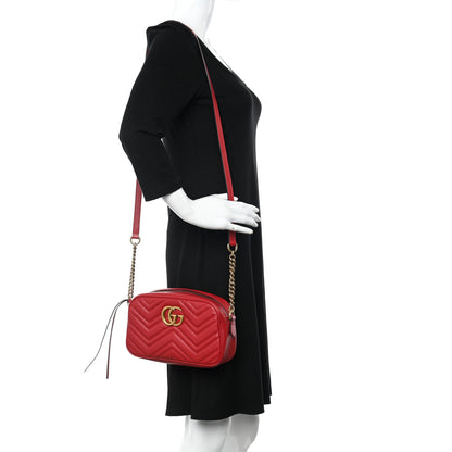 Gucci Calfskin Matelasse Small GG Marmont Chain Shoulder Bag Hibiscus Red 2 of 12