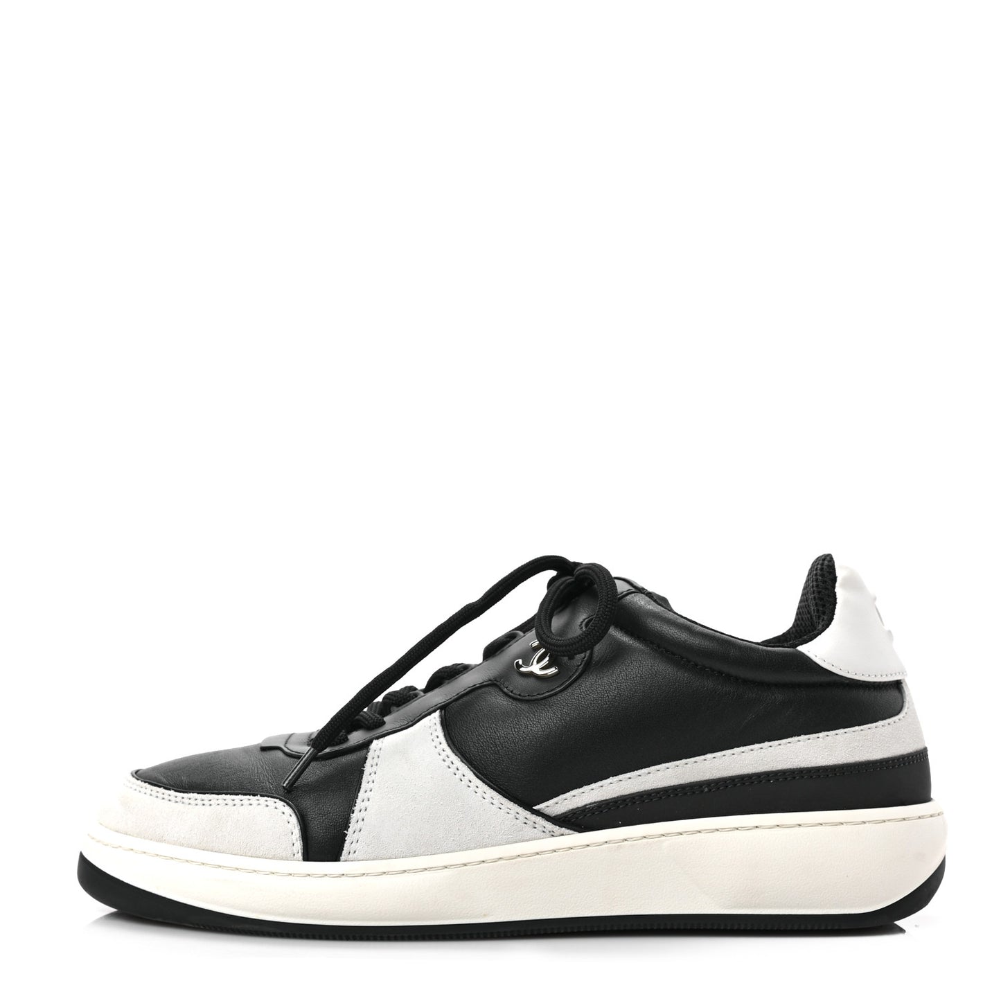 Lambskin Suede Calfskin Sneakers 39.5 Black White