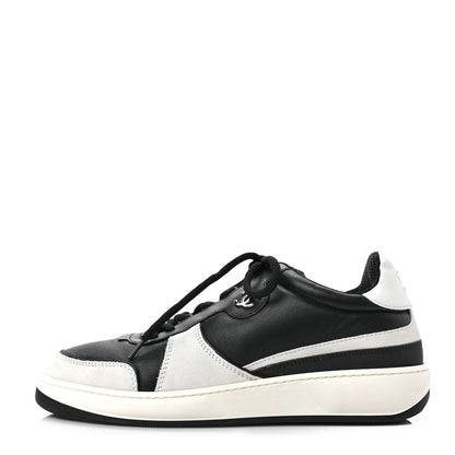 Chanel Lambskin Suede Calfskin Sneakers 39.5 Black White 1 of 8