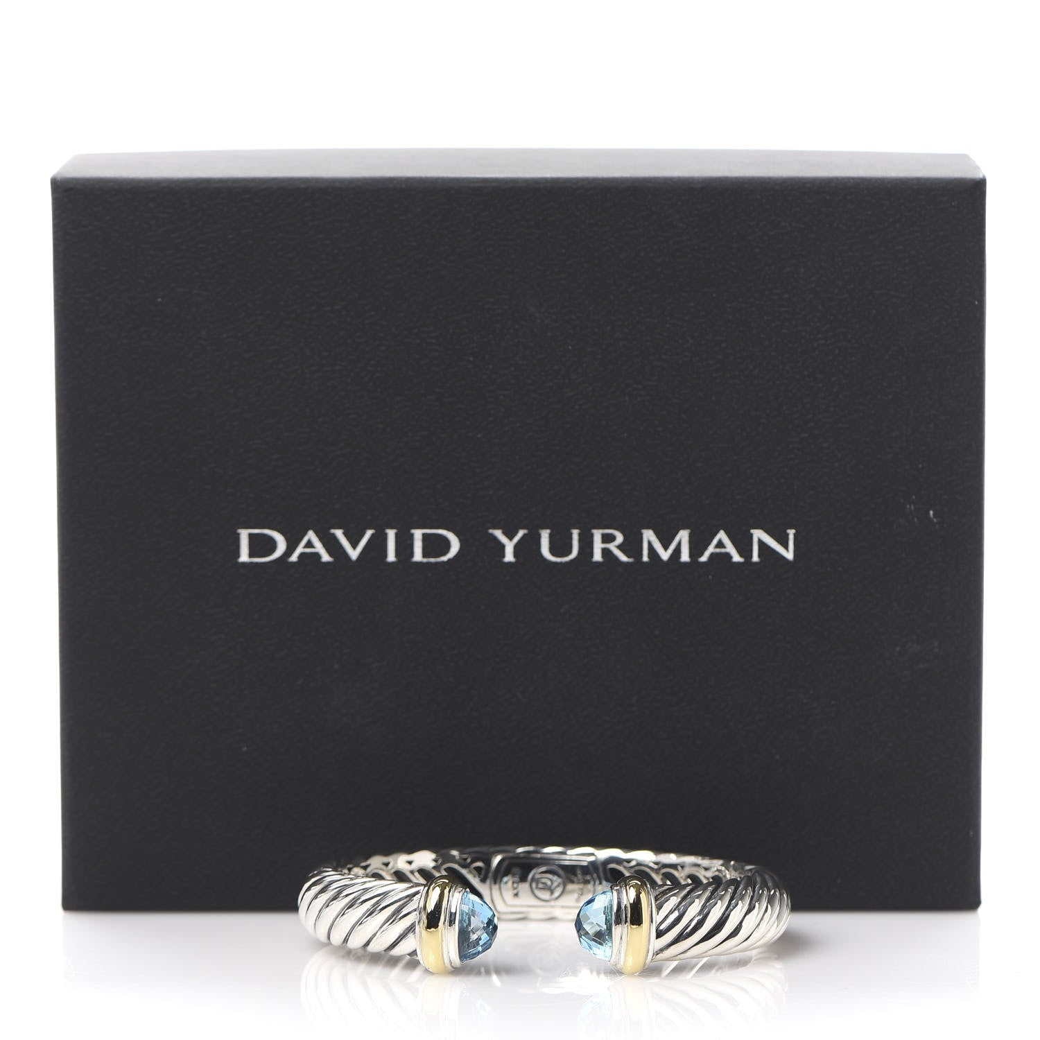 David Yurman Sterling Silver 18K Yellow Gold Blue Topaz 10mm Waverly Bracelet 6 of 6