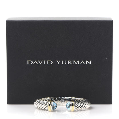 David Yurman Sterling Silver 18K Yellow Gold Blue Topaz 10mm Waverly Bracelet 6 of 6