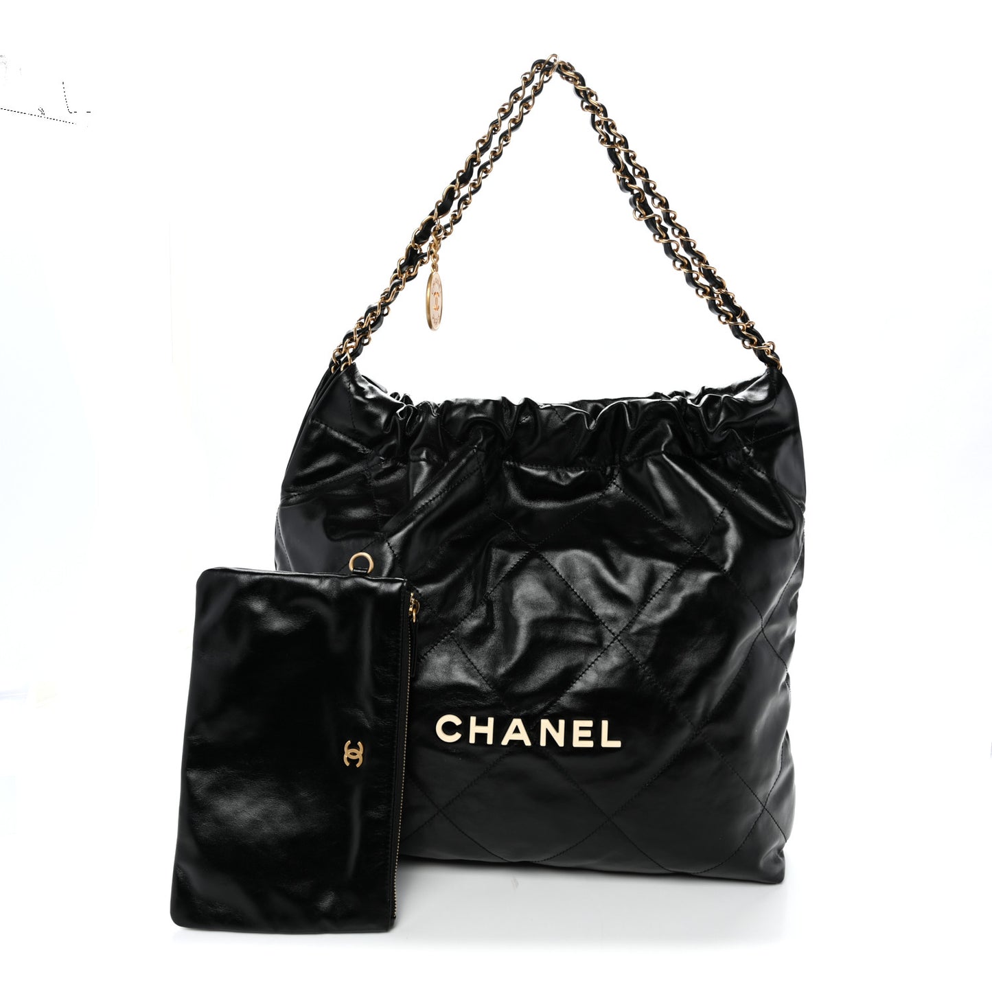 Shiny Calfskin Quilted Large Chanel 22 Black