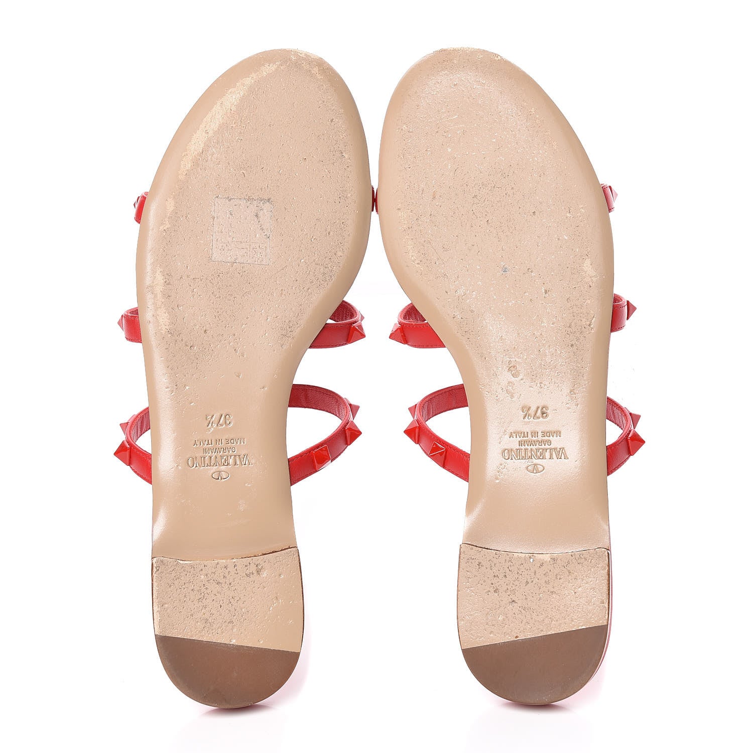 Valentino Garavani Calfskin Monochrome Rockstud Caged Flat Slide Sandals 37.5 Rouge Pur 7 of 17
