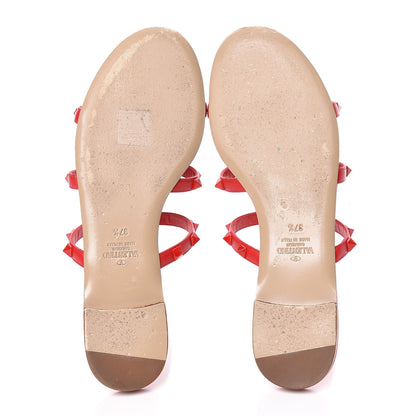 Valentino Garavani Calfskin Monochrome Rockstud Caged Flat Slide Sandals 37.5 Rouge Pur 7 of 17