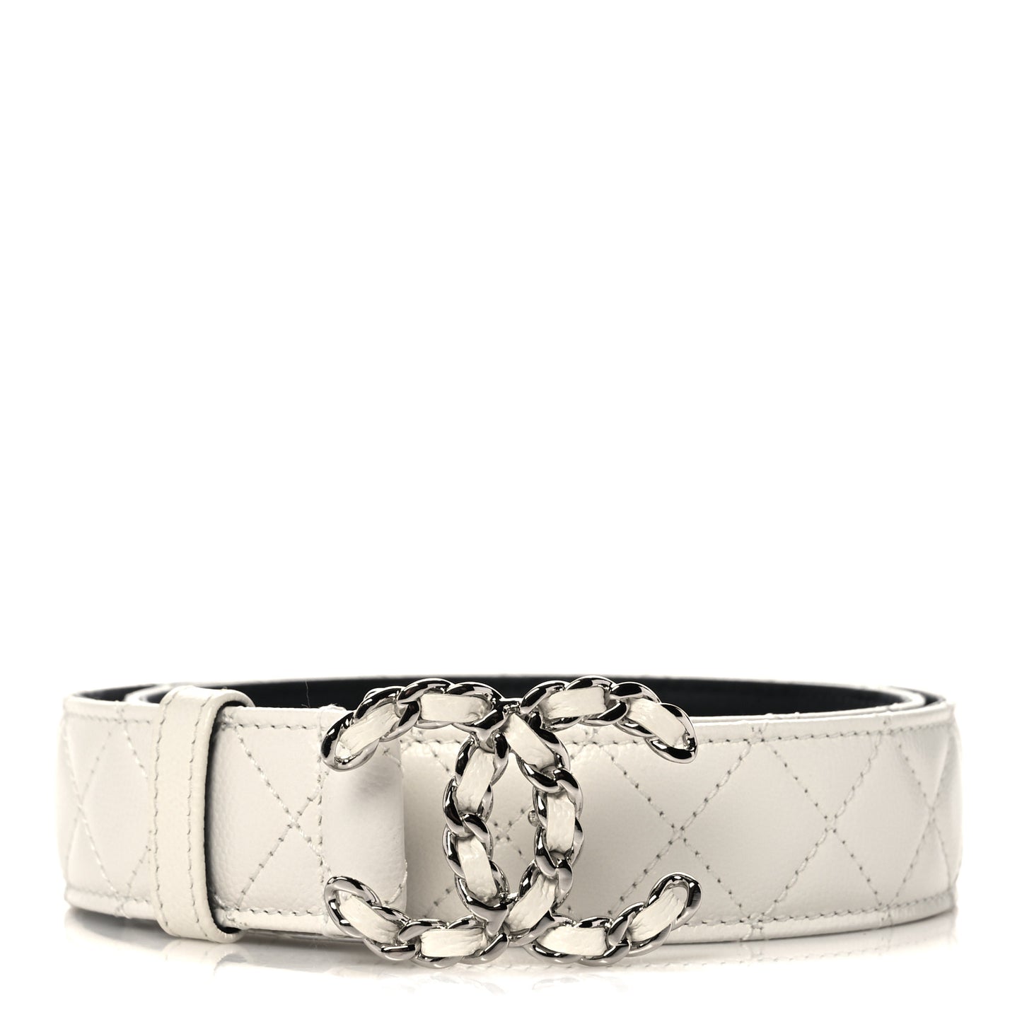 Caviar Quilted CC Chain Belt 75 30 White