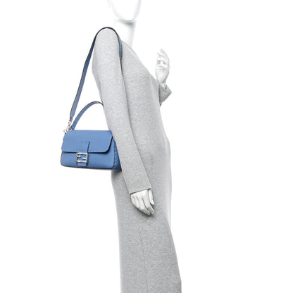 Fendi Cuoio Roma Sellerissima Nappa Sintetica Tape Stitch Baguette Placca Argento Blue 2 of 9
