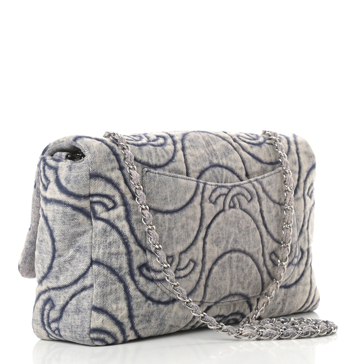 Denim Embossed CC Logo Print Jumbo Single Flap Blue