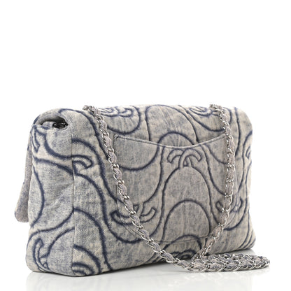 Chanel Denim Embossed CC Logo Print Jumbo Single Flap Blue 3 of 10