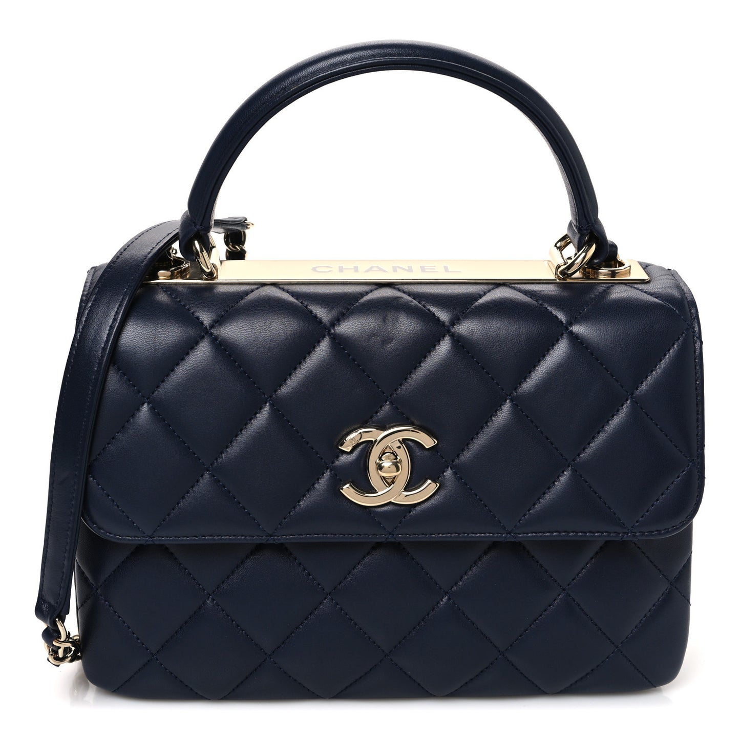 Lambskin Quilted Small Trendy CC Flap Dual Handle Bag Navy