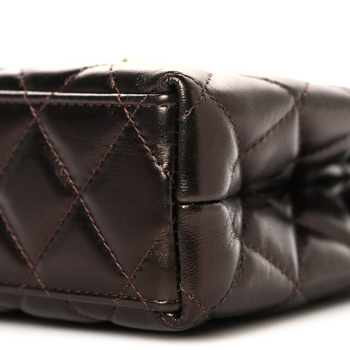 Chanel Metallic Aged Calfskin Quilted Nano Kelly Shopper Dark Brown 9 of 10