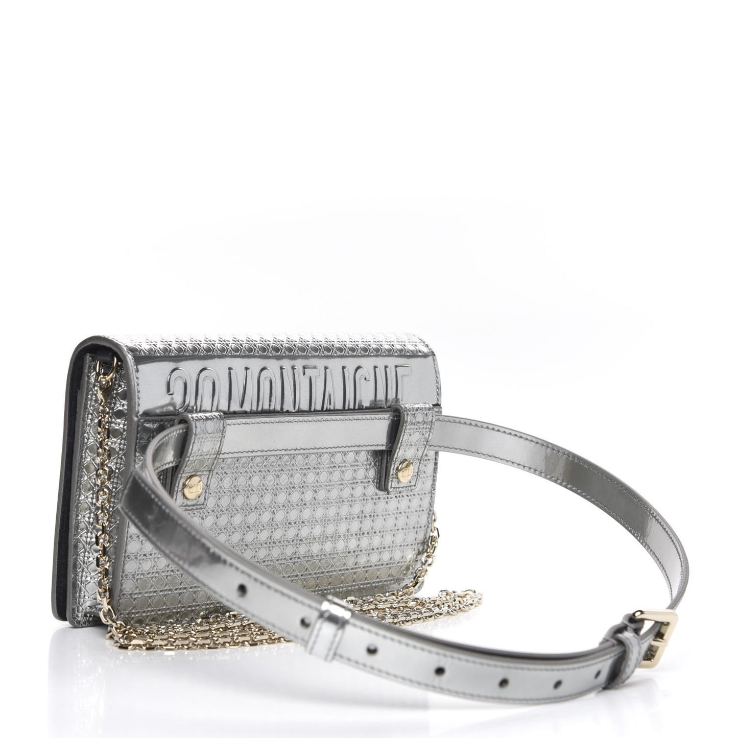 Metallic Patent Micro-Cannage 30 Montaigne 2 in 1 Pouch Silver