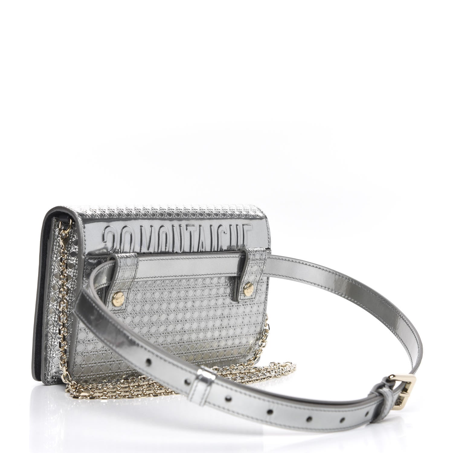 Christian Dior Metallic Patent Micro-Cannage 30 Montaigne 2 in 1 Pouch Silver 4 of 9