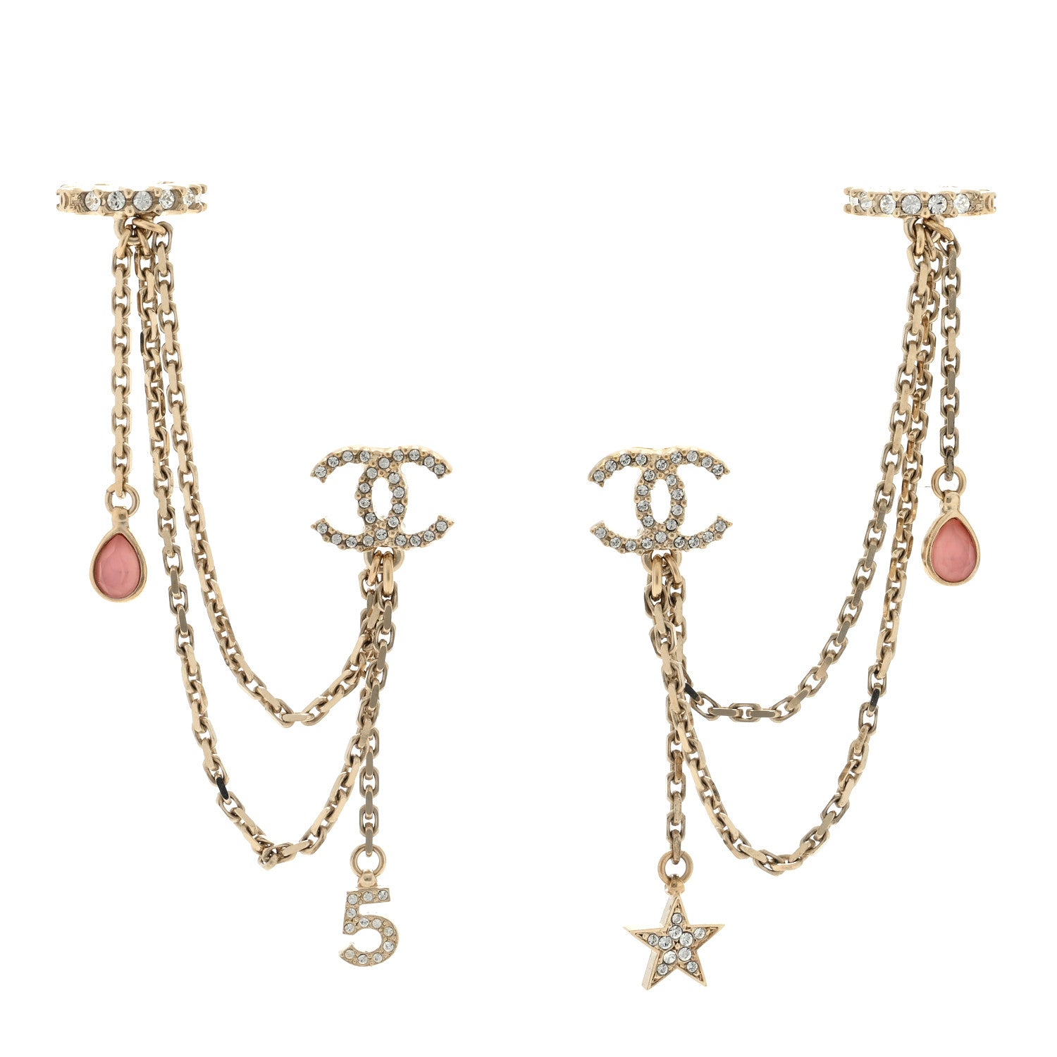 Chanel Crystal Star 5 Drop CC Earrings Gold 1 of 4
