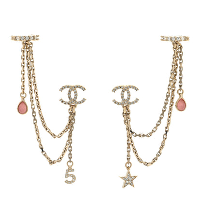 Chanel Crystal Star 5 Drop CC Earrings Gold 1 of 4