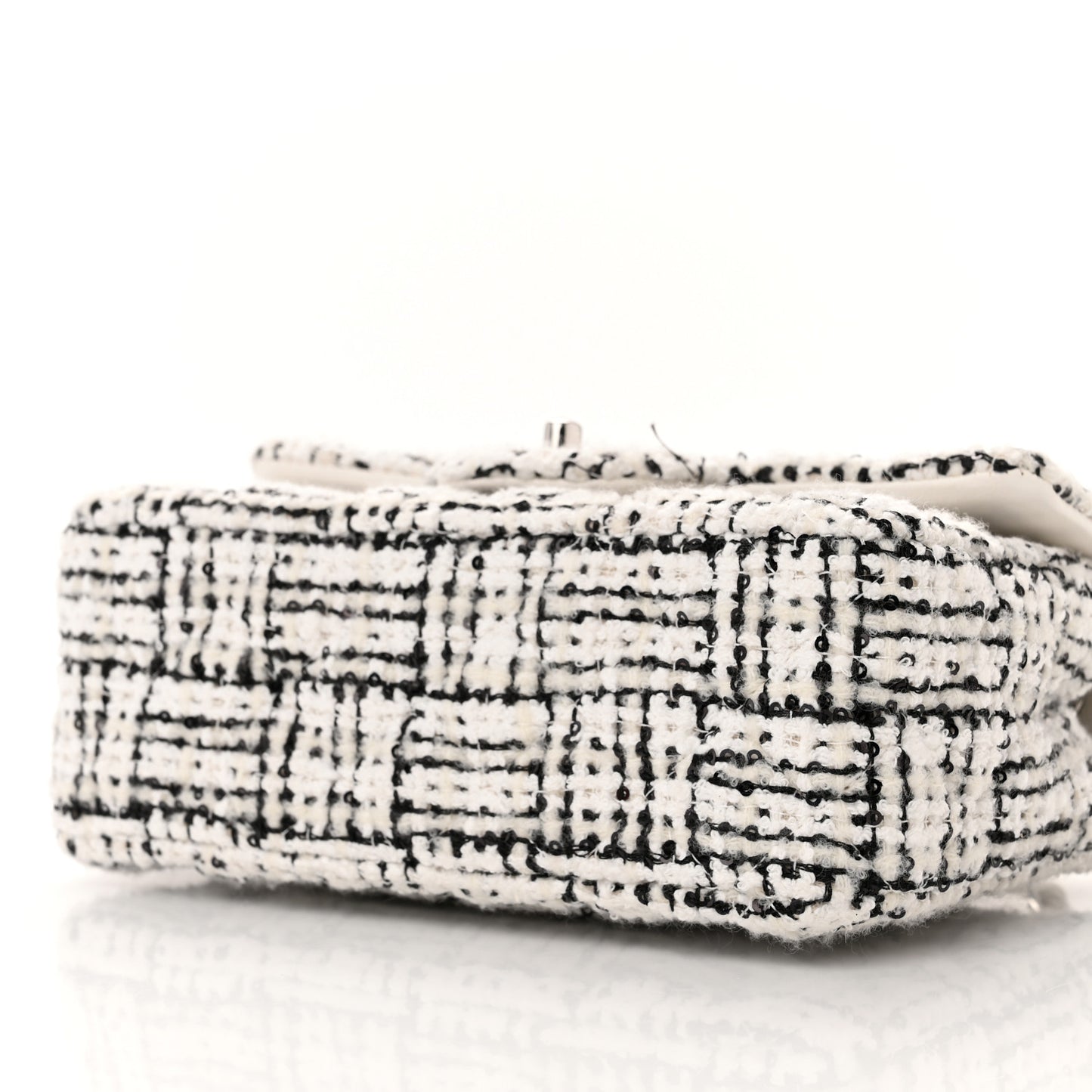 Tweed Quilted Mini Rectangular Flap White Black